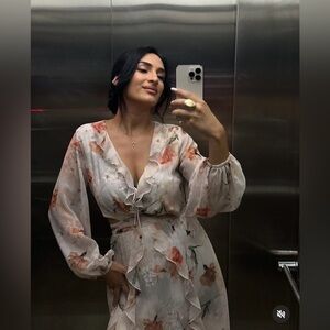 Zara dress Floral Ruffle Wrap sundress long sleeve cut out summer boho wedding